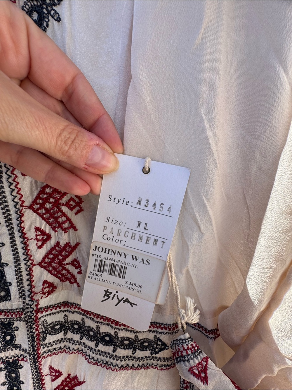 Johnny Was Biya Embroidered Ivory Tunic with Red & Black Detail - Picture 4 of 7